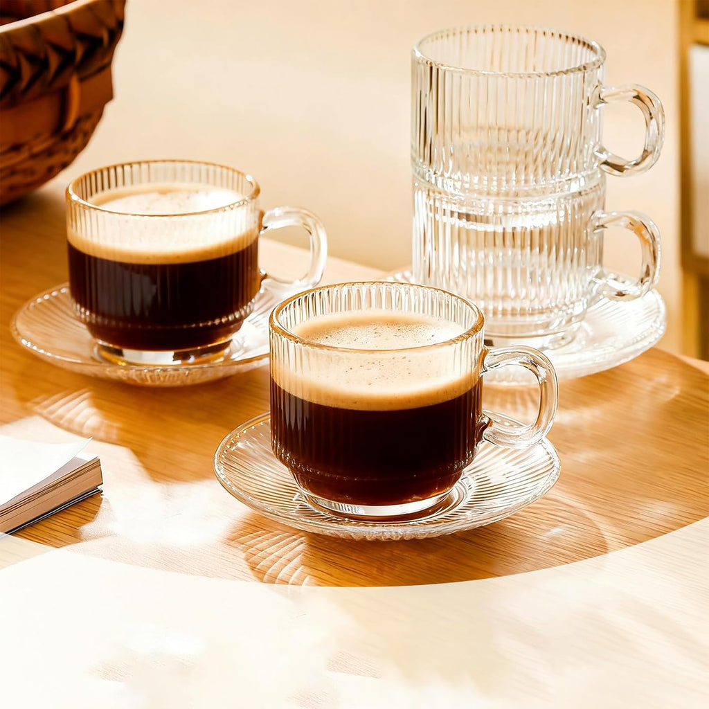 5.4 oz Espresso Cups Set of 4,Stackable Clear Glass Small Coffee Cup Set