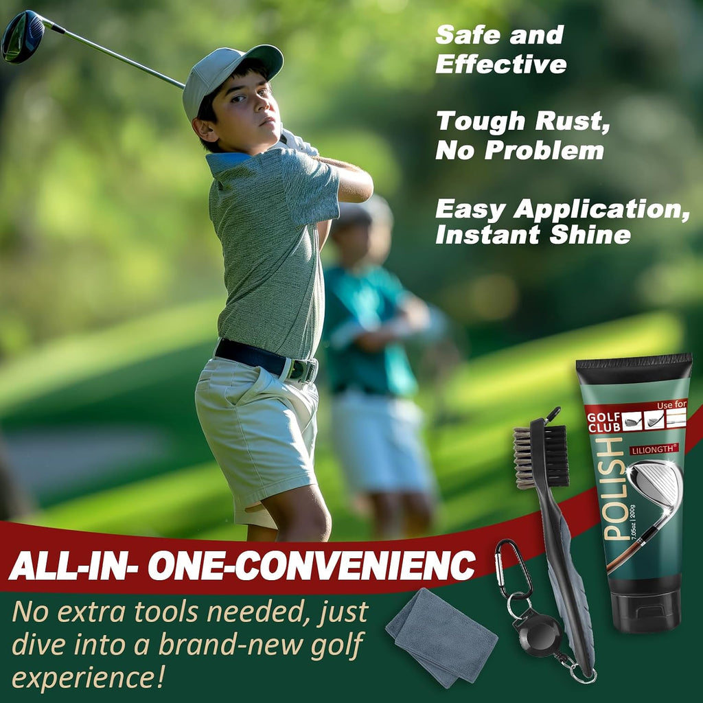 Golf Club Cleaning Kit 3-in-1 with Golf Club Cleaner Brush, Towel and 200g Golf Club Polish - Golf Club Care Kit for