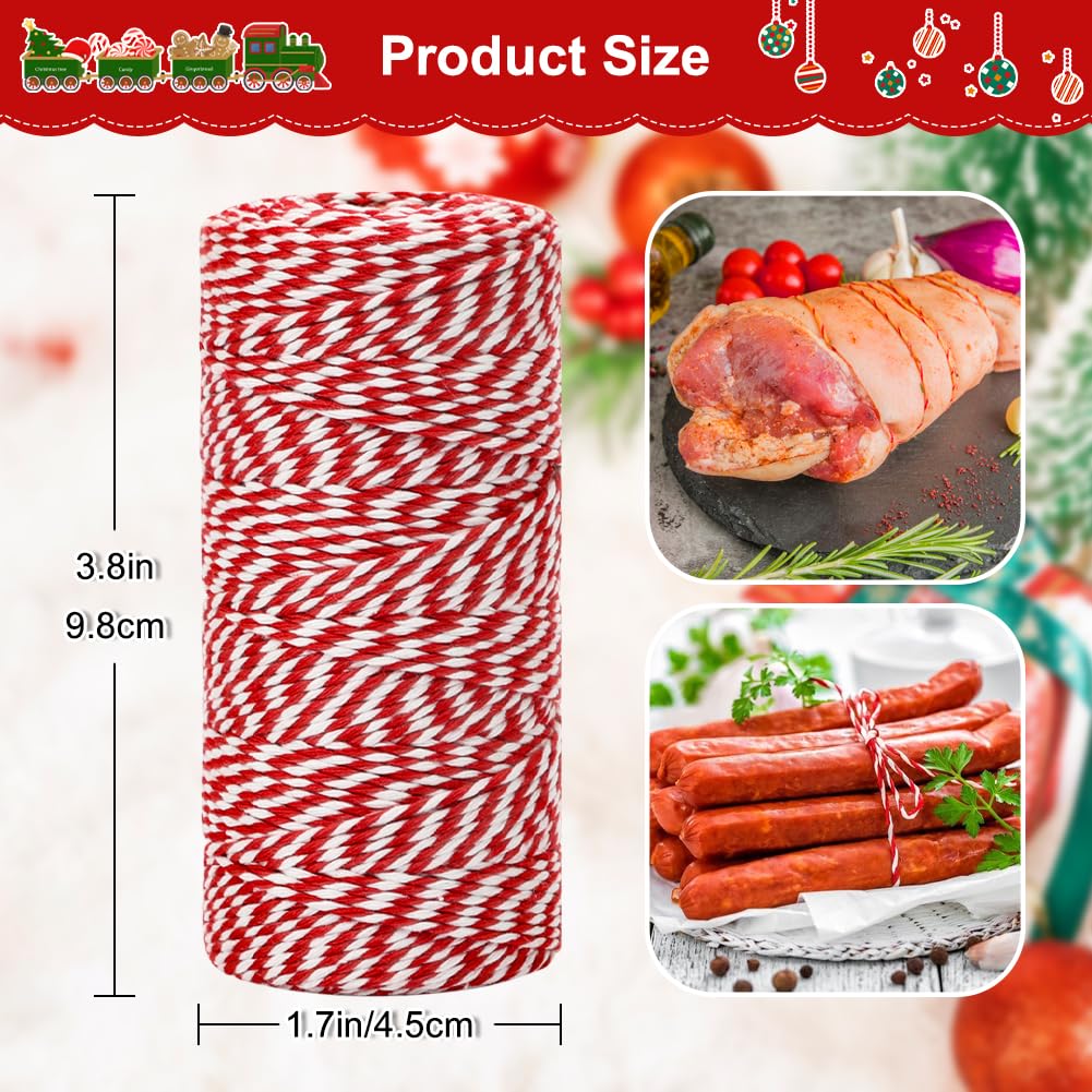 Red and White Butchers Twine, 2 Rolls, 656 FT, 2 mm Cotton String