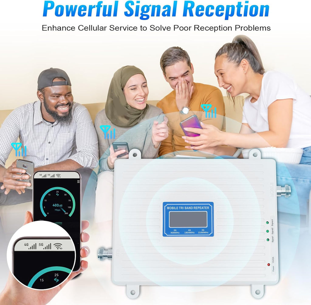 2G/3G/4G/ 5G Tri-Band Repeater Cell Phone Signal Booster | Cell Signal Amplifier with Outdoor and Indoor Antenna for