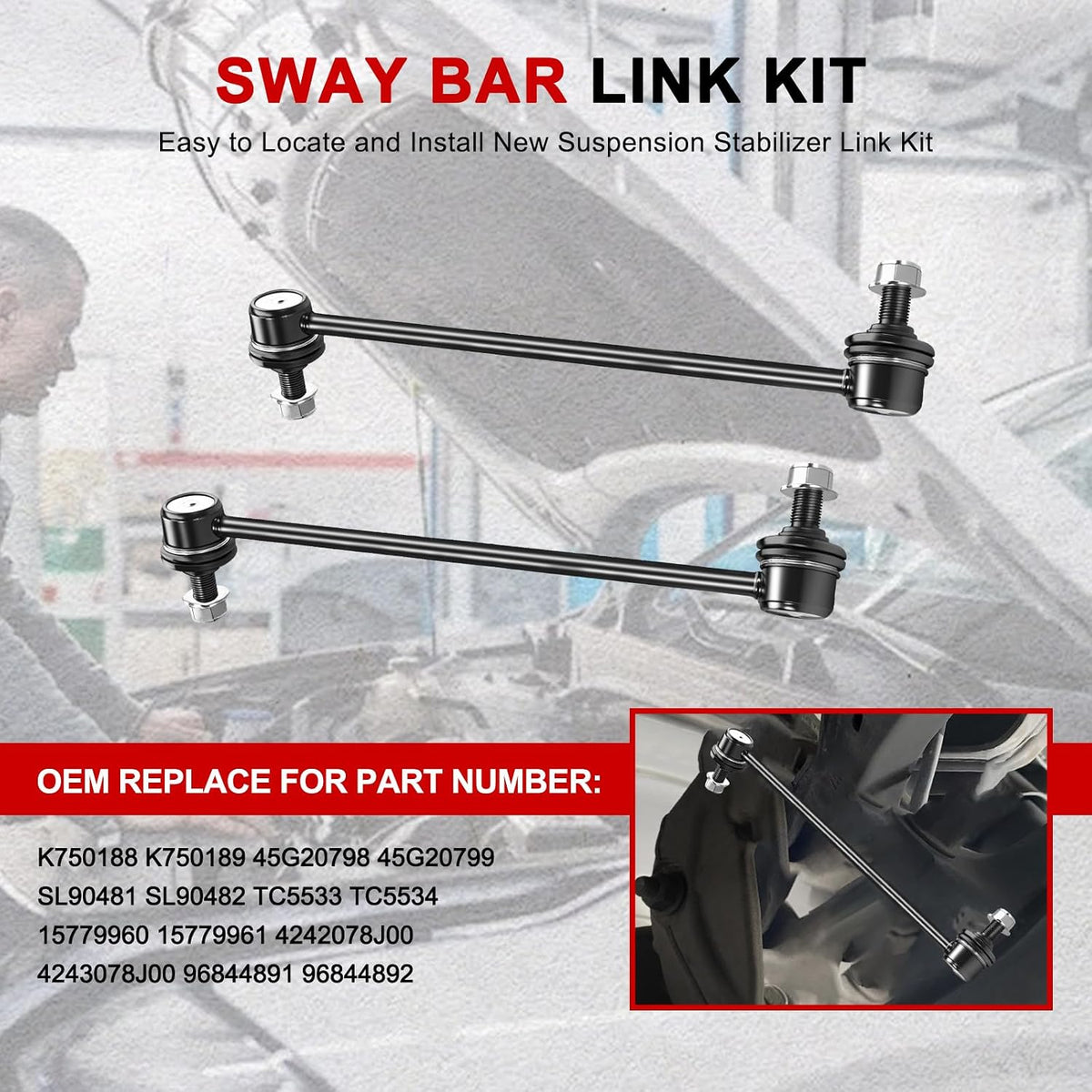 2Pcs K750188 K750189 Front Sway Bar Link Kit Compatible with Chevy Equinox for GMC Terrain 2010-2017, Suspension Stabilizer Bar End Links for Pontiac Torrent 2008-2009, Saturn Vue 2008-2010