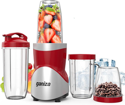 Smoothie Blender, 900W Blenders Shakes and Smoothies, Red | 15-Piece Personal Blender and Grinder Combo for Kitchen