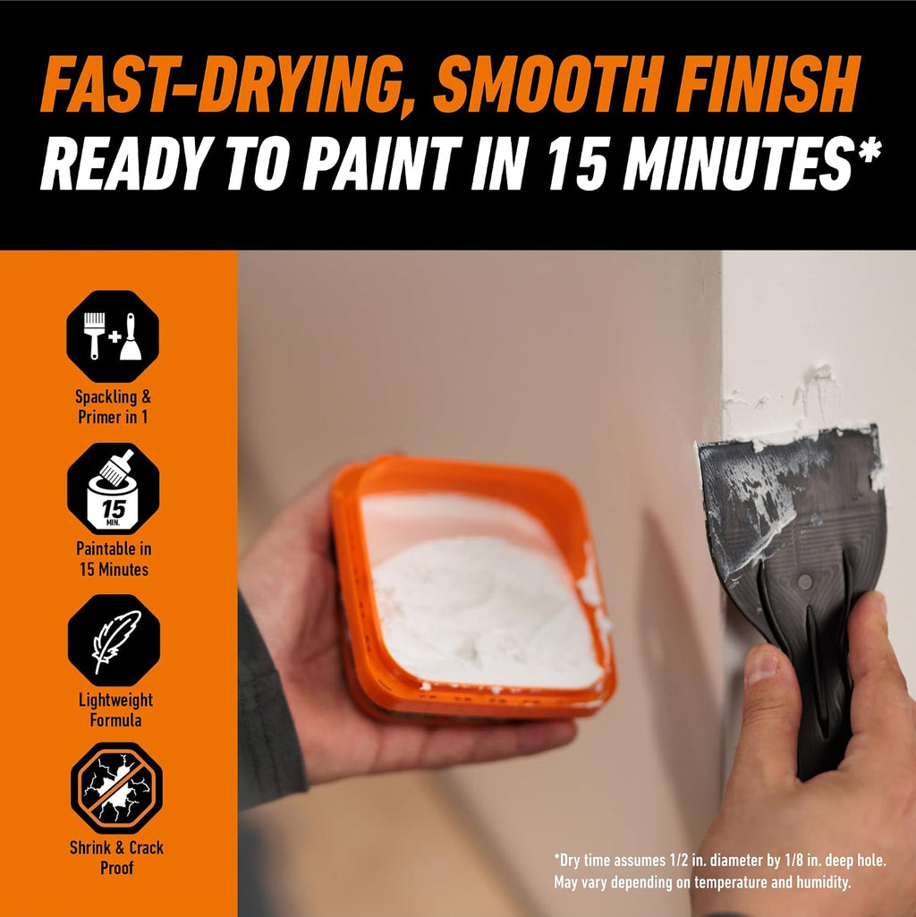 Wall Repair Kit, Heavy Duty Spackling, 8 fl oz Tub, 4 in Patch | Includes 3 in Putty Knife, Sanding Block