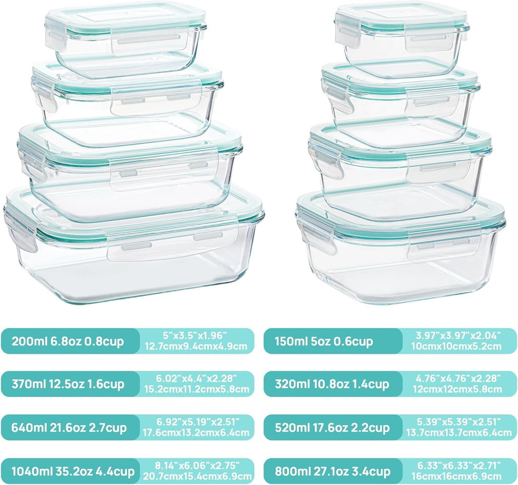 8 Pack Glass Food Storage Containers with Airtight Lids, Glass Meal Prep Containers, Lunch Office Meal for Microwave