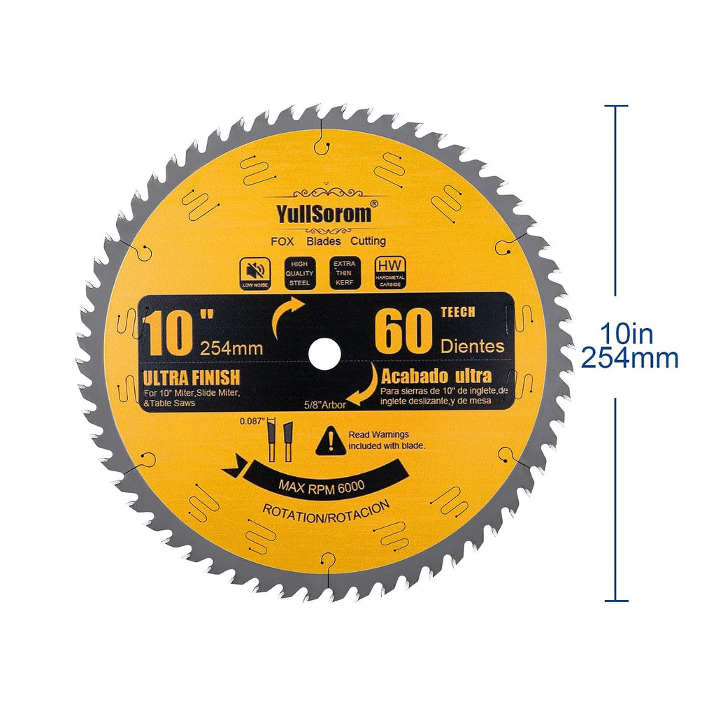 10 Inch Thin Kerf Fine Finish Crosscut Table Saw Blades, 60-Tooth ATB TCT Fine Finish Wood Cutting Circular Saw Blade