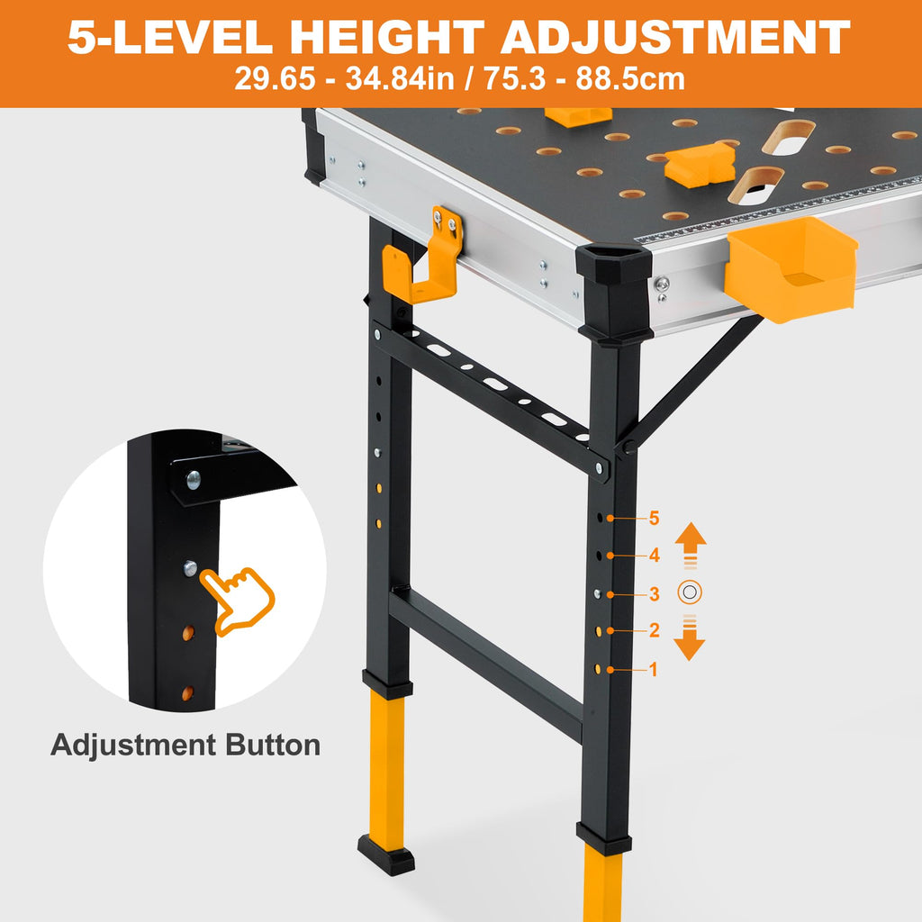 Portable Workbench 1000Lbs Capacity 2026 Upgraded Adjustable 5 Level Height Heavy Duty Folding Work Table with 2