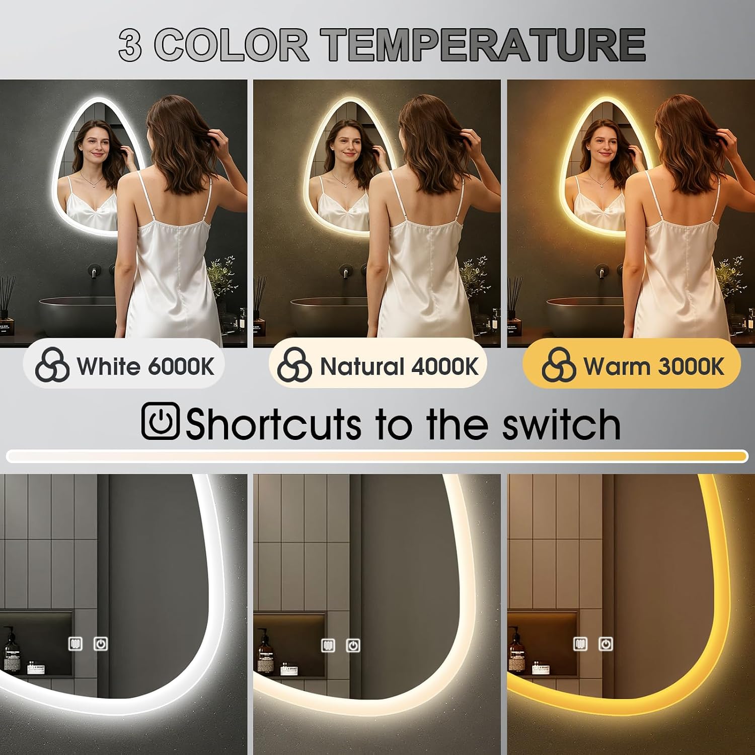 16x24 LED Bathroom Mirror with Lights Irregular, Lighted Bathroom Vanity Mirror for Wall, Front Lit and Backlight