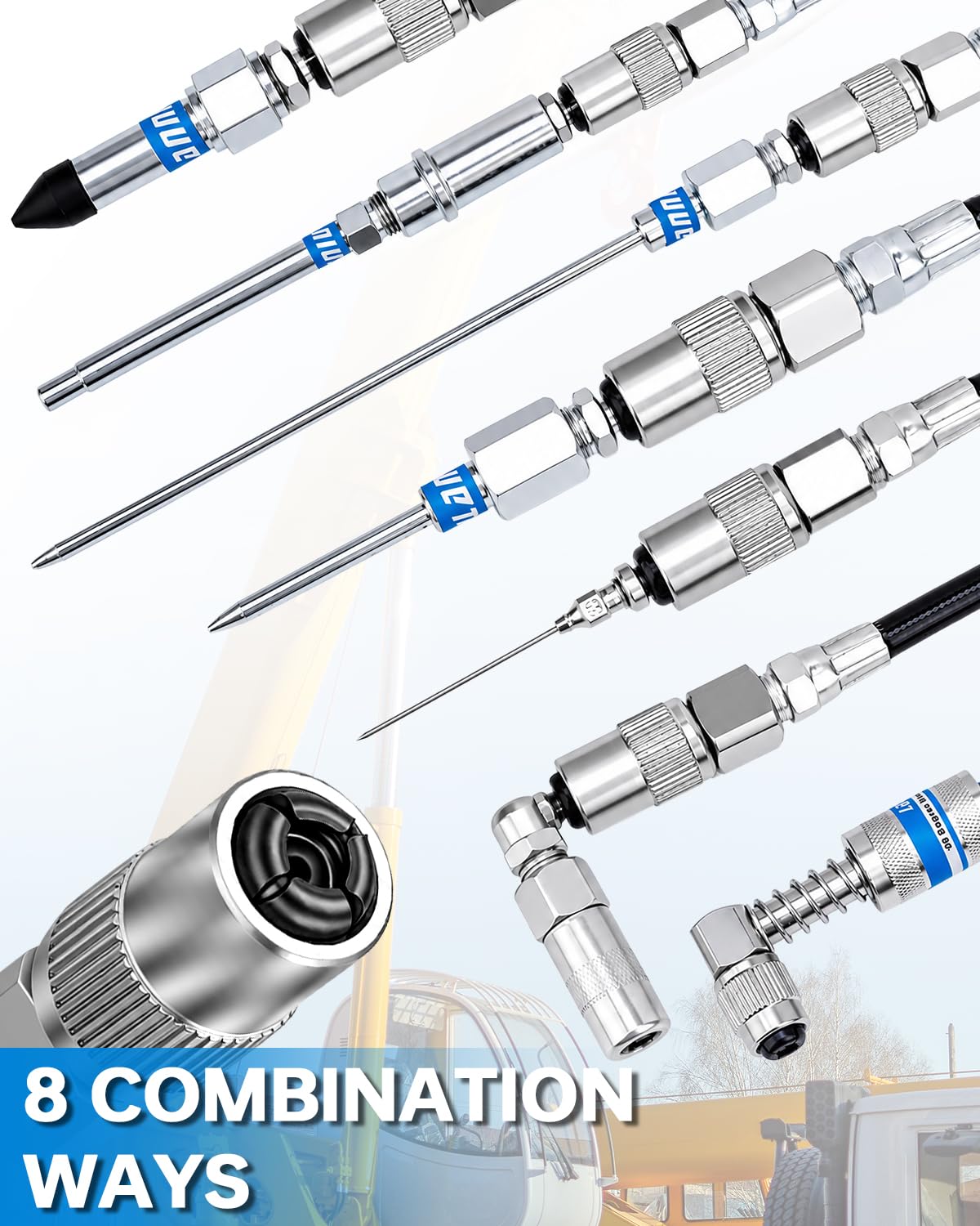 LANNIU 8PCS Grease Gun Coupler Kits with Pro Standard Coupler & 90° Adapter