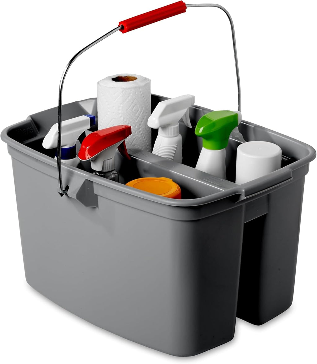 Double Pail Plastic Bucket for Cleaning Easy to Carry 19 Quart Gray Cleaning Caddy Supplies Organizer with Handle for