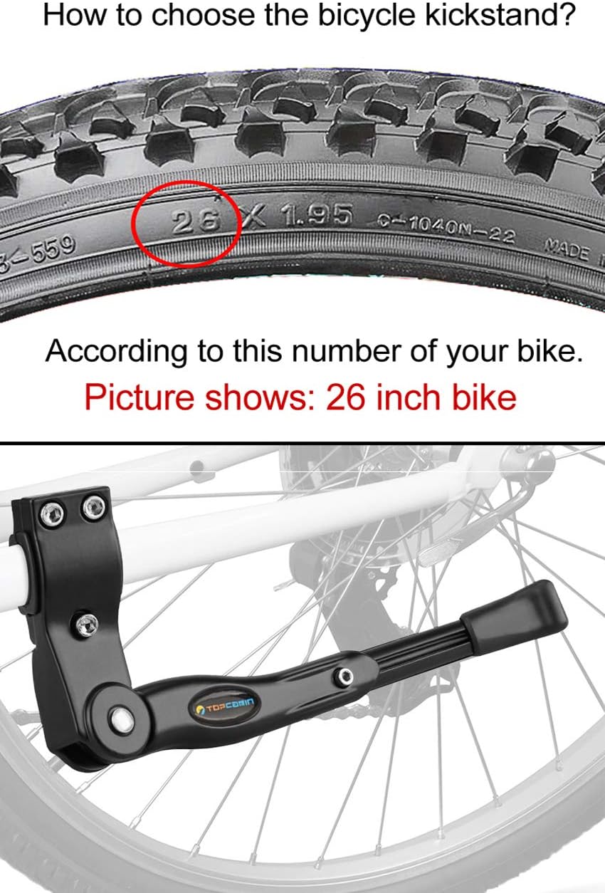 Bike Kickstand Adjustable Aluminium Alloy Bicycle Kickstand Bike Side Kickstand Fit for 22" 24" 26" 28" Mountain Bike