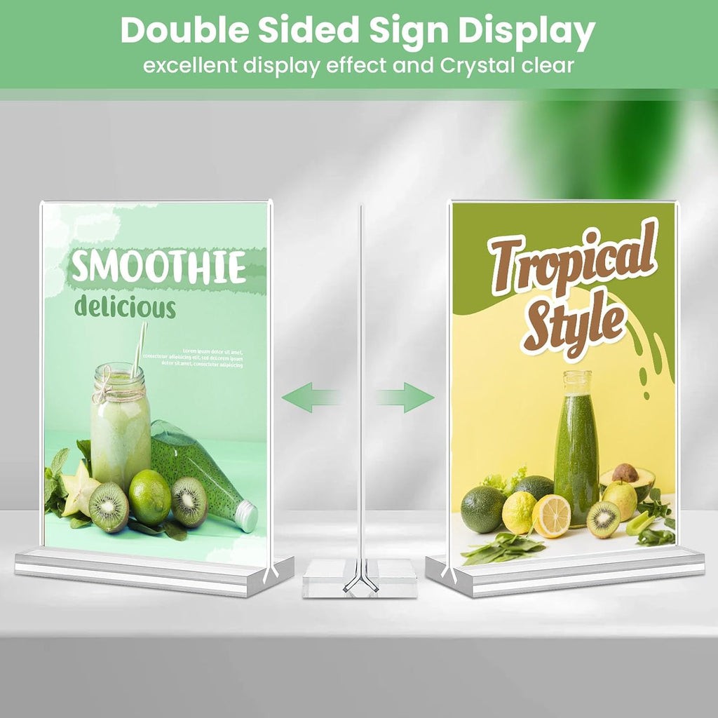 Acrylic Sign Holder 4x6, 21 Pack Clear Table Menu Vertical Double Sided Display, Plastic Menu Stand Paper Holder