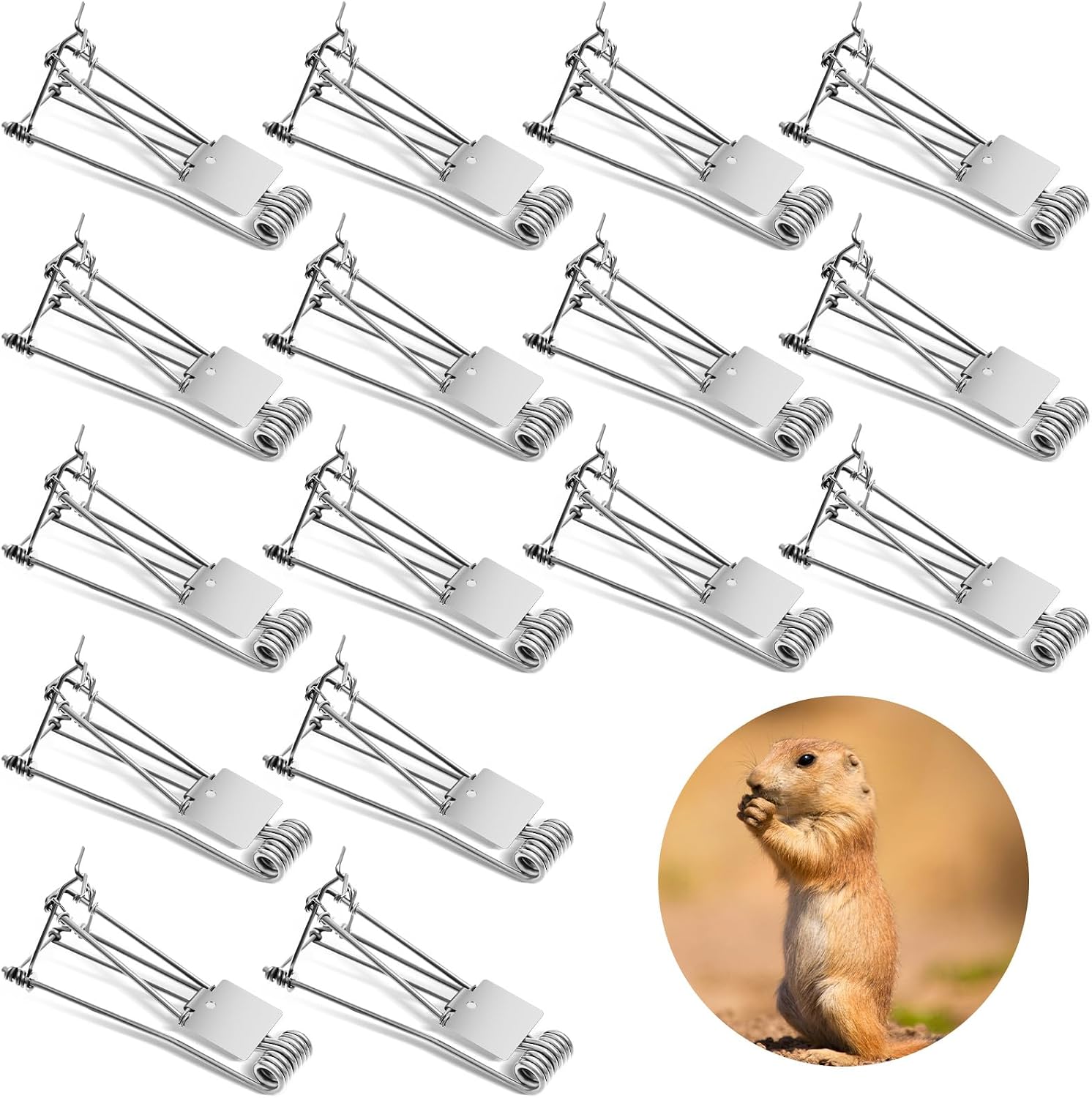 16 Pcs Outdoor Gopher Trap Easy Set Mole Trap Weather Resistant Gopher Killer Vole Killer for Lawn Garden Farm (Silver)