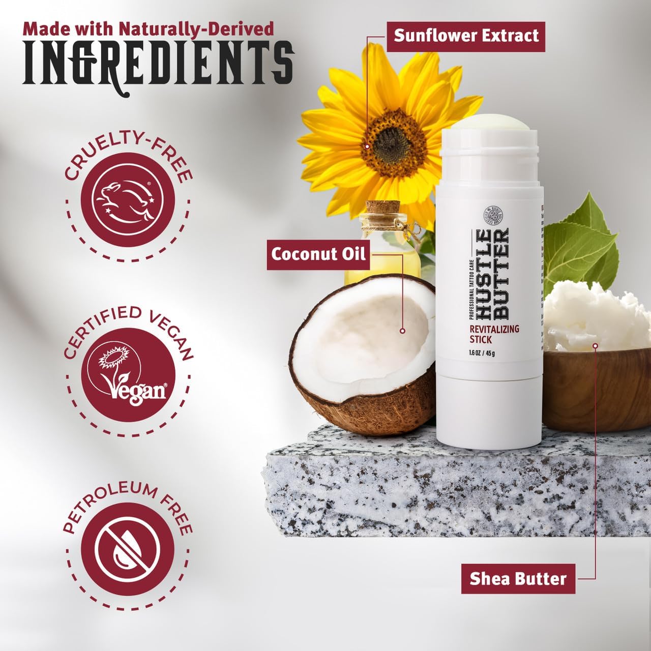 Hustle Butter Tattoo Aftercare - Portable Balm Stick - On The Go Tattoo Aftercare - Naturally Derived Vegan Cruelty