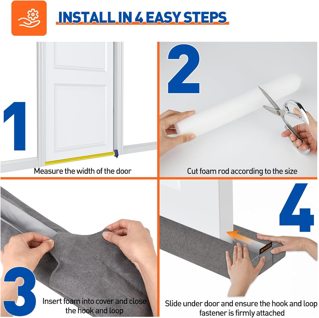 Under Door Draft Stopper, 36 Inch Adjustable Door Gap Filler, Gray | Dual-Sided Soundproof Door Sweep for Blocking
