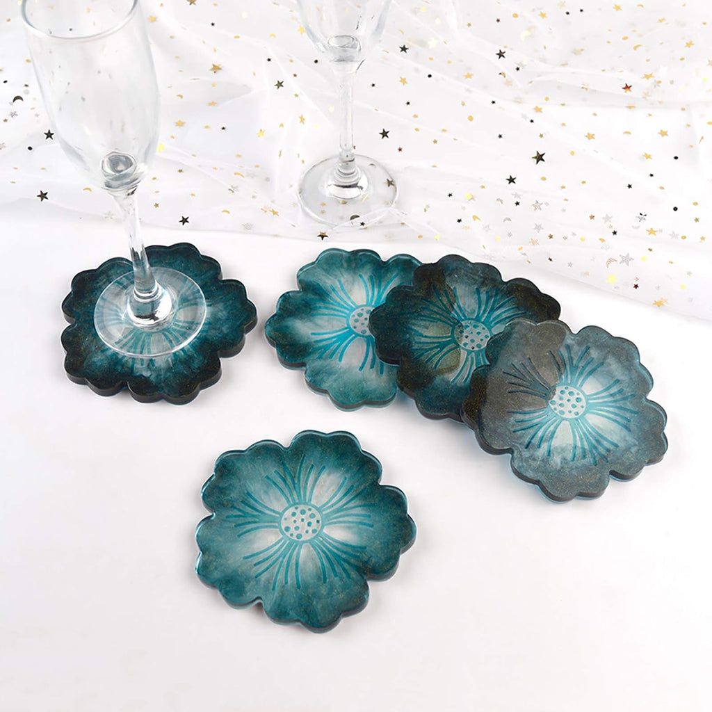 Silicone Resin Molds, 1PCS Large Resin Tray Mold and 5PCS Coaster Molds for Resin Casting, Flower Shape Epoxy Resins