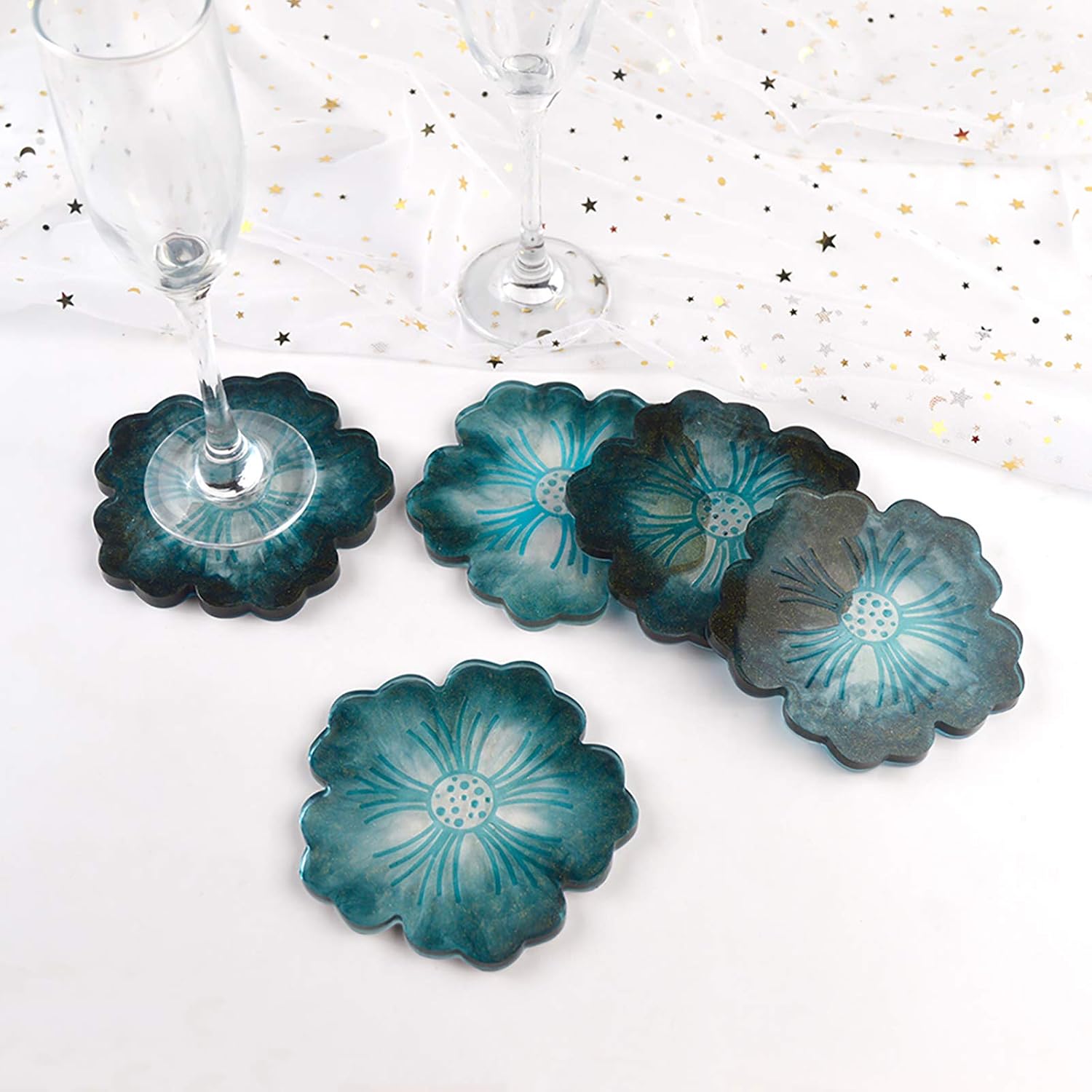 Silicone Resin Molds, 1PCS Large Resin Tray Mold and 5PCS Coaster Molds for Resin Casting, Flower Shape Epoxy Resins