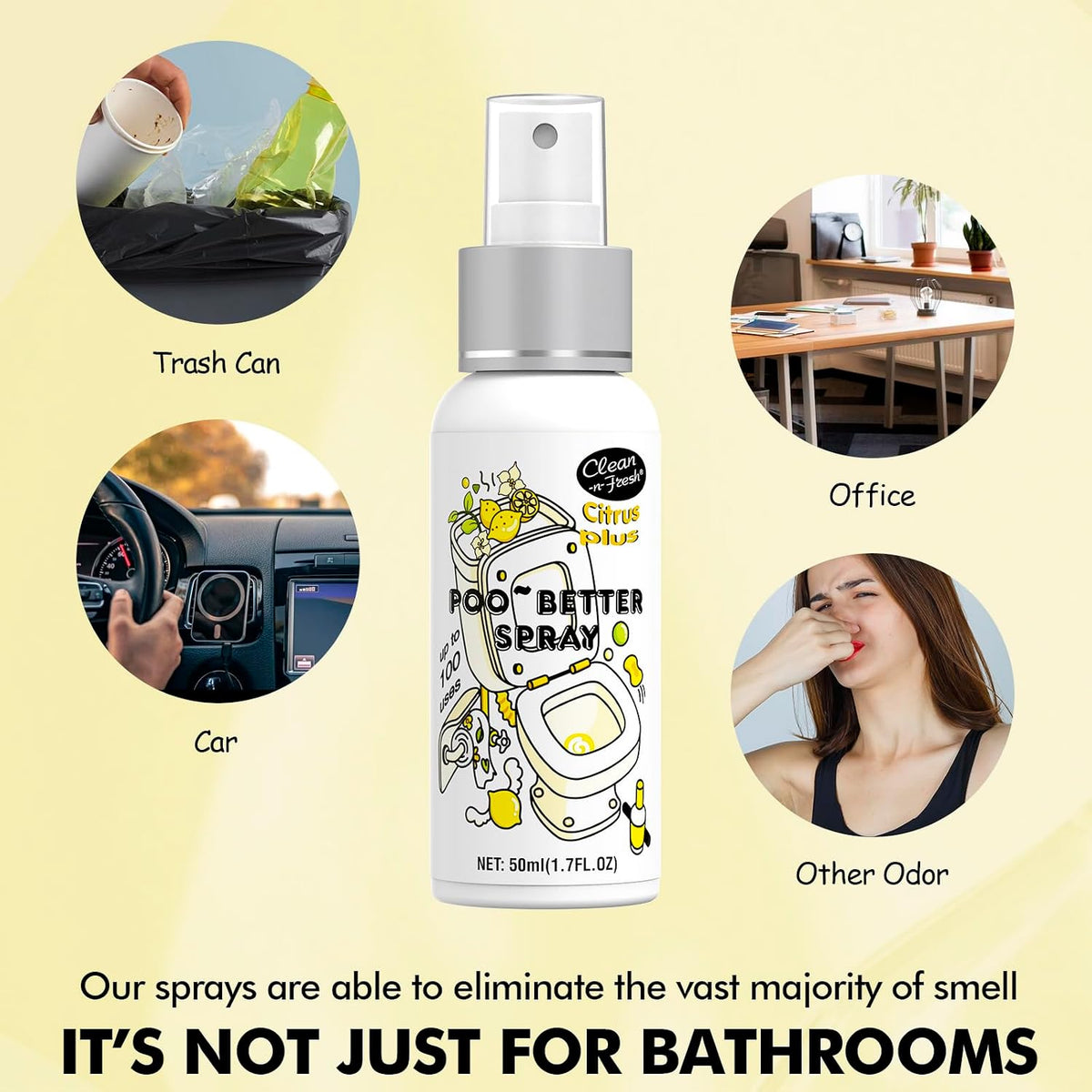 Toilet Spray, 8.5 Fl Oz Variety Pack of 5 - Citrus, Hibiscus, Lavender, Eucalyptus, Beach Coco, Travel Essentials