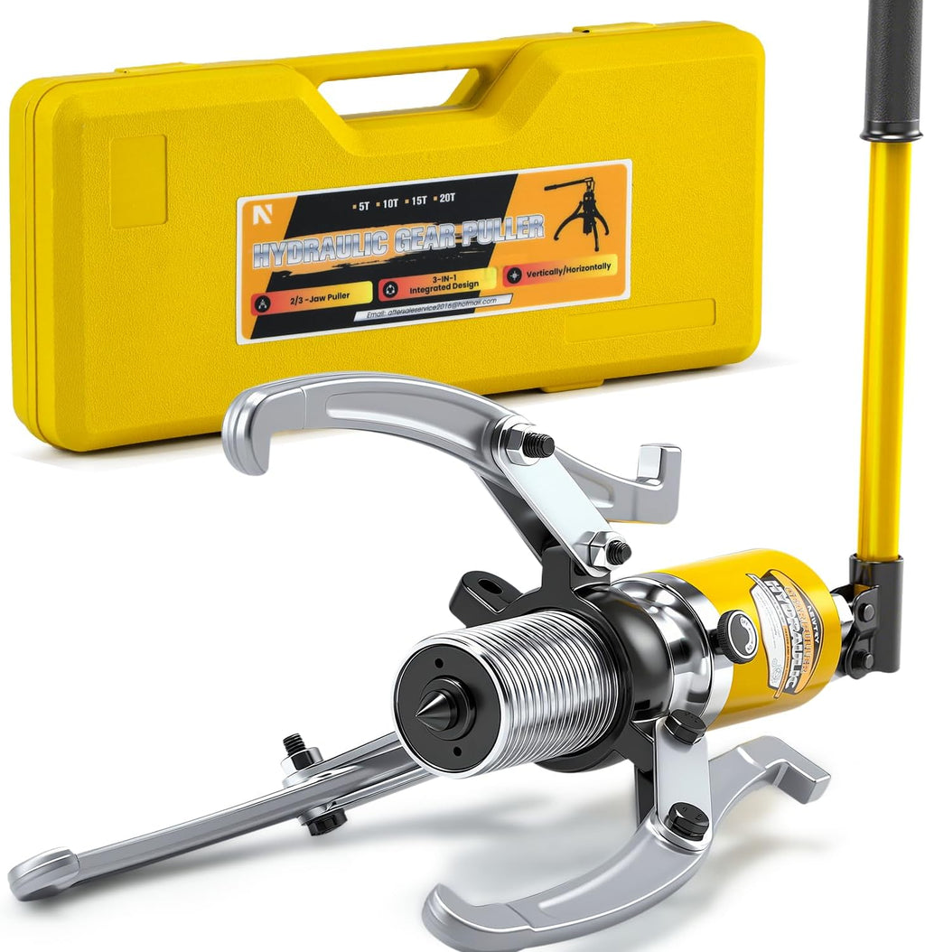20 Ton Hydraulic Gear Puller Kit, Wheel Bearing Pulling Separator, 3 Jaw Puller, Vertically & Horizontally, w/Case