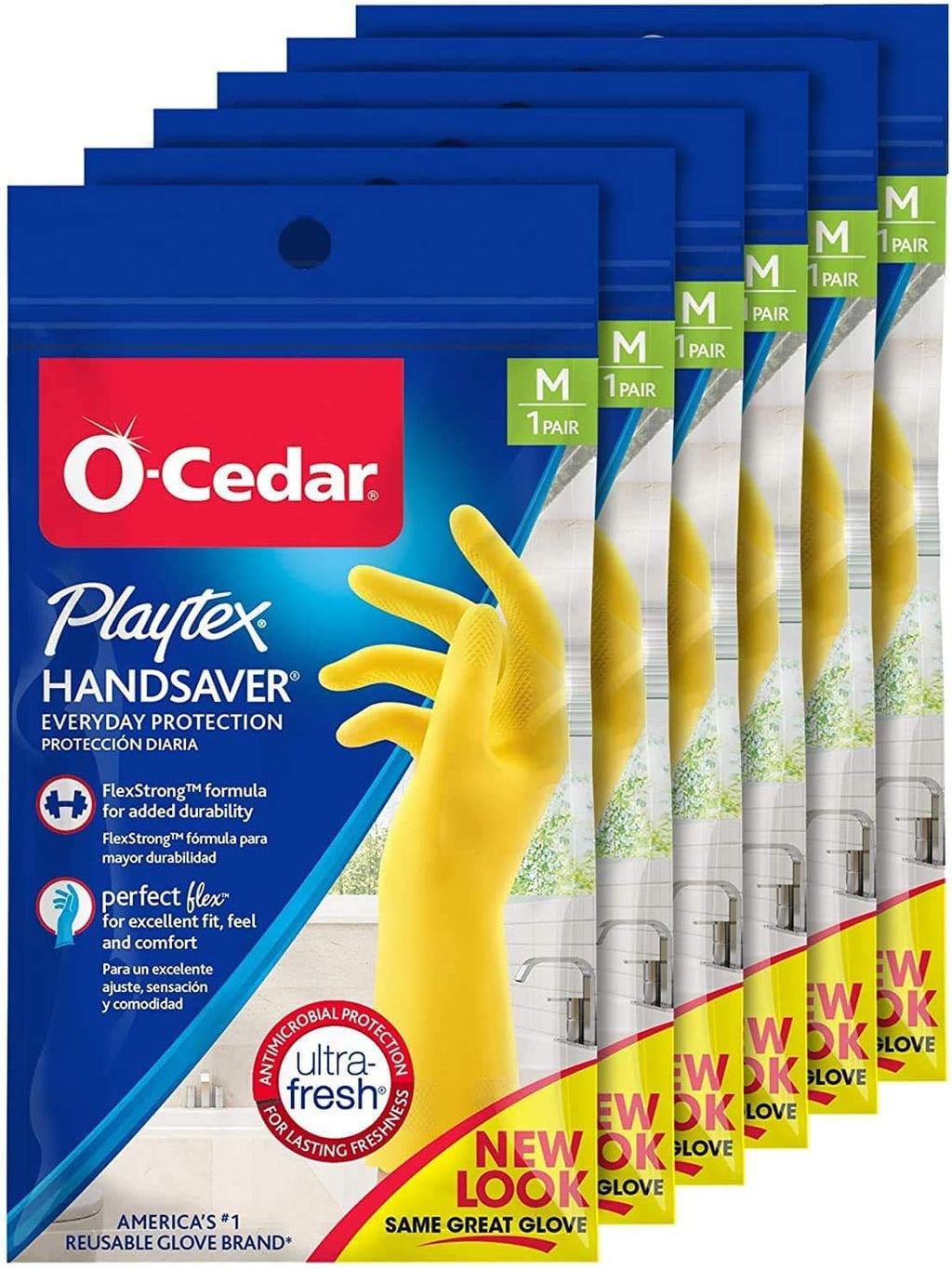 Playtex HandSaver Reuseable Rubber Cleaning Gloves (Medium, 6 Pairs), Everyday Protection Reusable Household Gloves,6