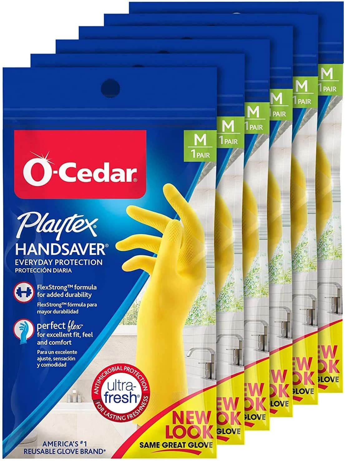 Playtex HandSaver Reuseable Rubber Cleaning Gloves (Medium, 6 Pairs), Everyday Protection Reusable Household Gloves,6