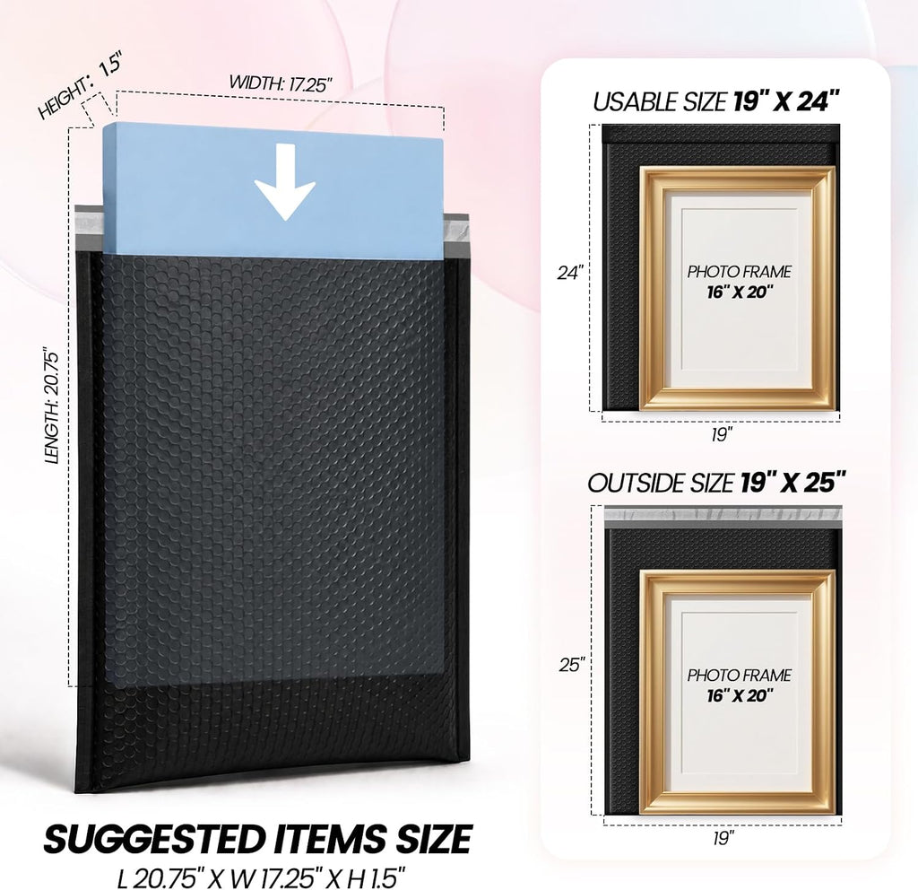 Bubble Mailers 19x24" 15 Pack Black Large Padded Envelopes