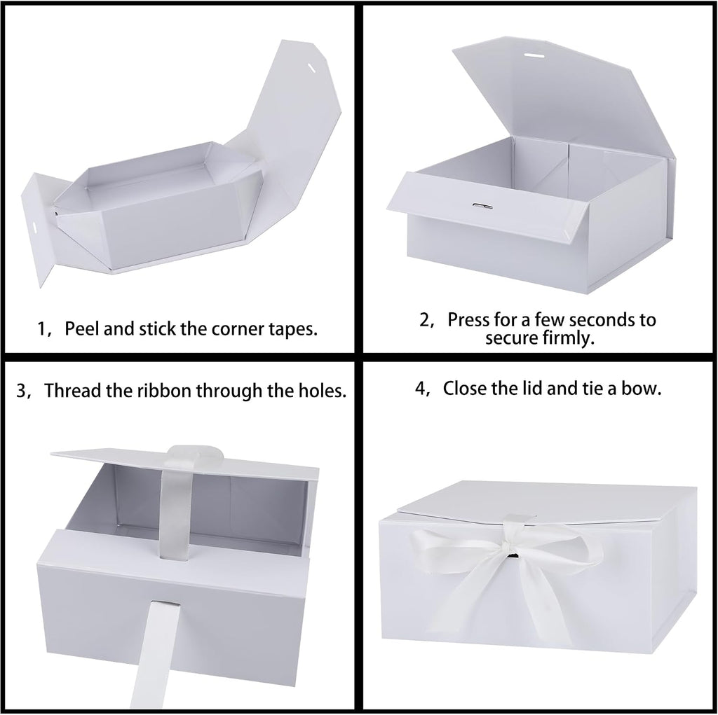 10-Pack Gift Boxes,10x7.3x3.5 Inch Magnetic Gift Boxes with Lids for Presents,White with Ribbon, Bridesmaid Proposal