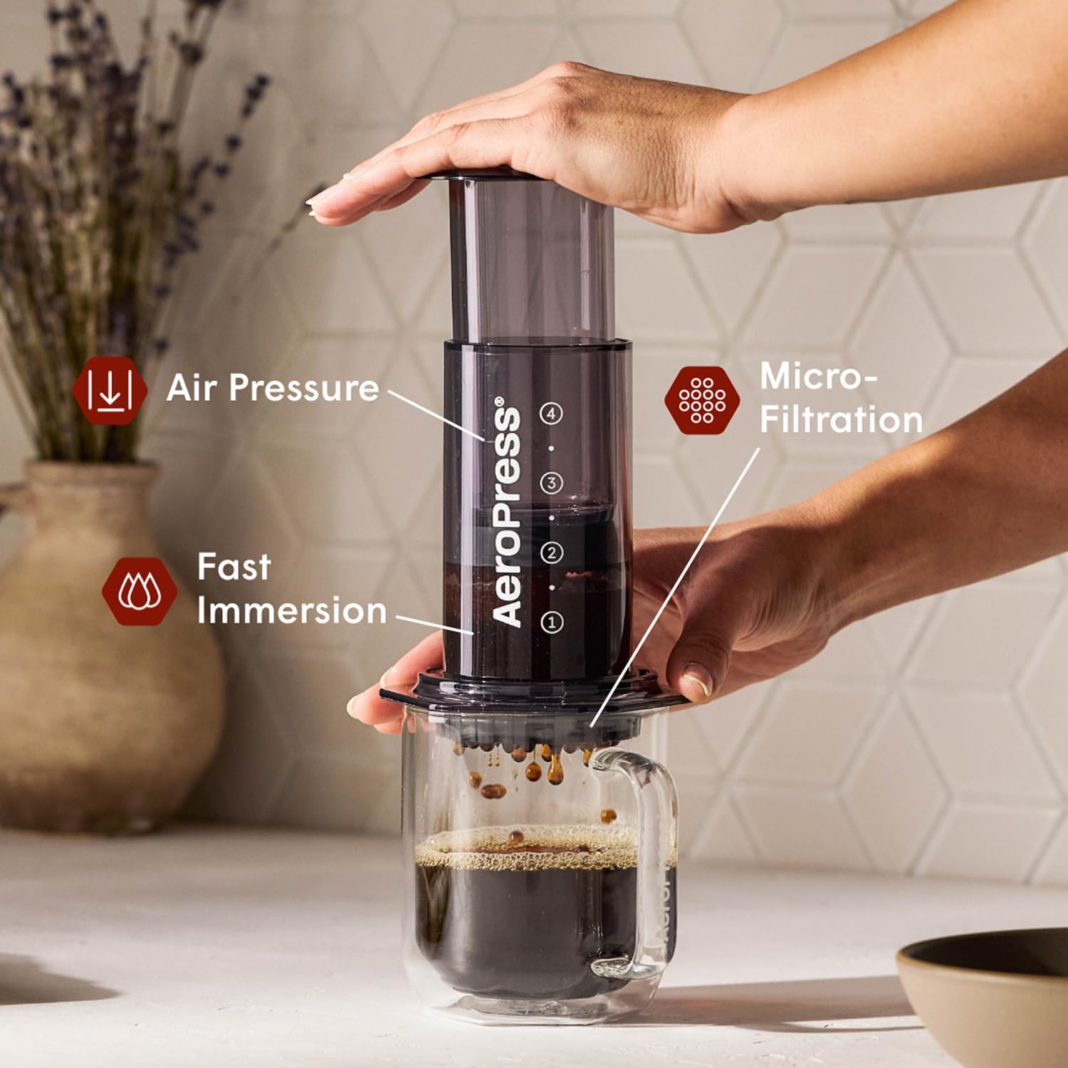 Clear Black Coffee Press - All-in-One French Press, Pour-Over & Espresso Style Manual Brewer, 2 Min Brew for Less