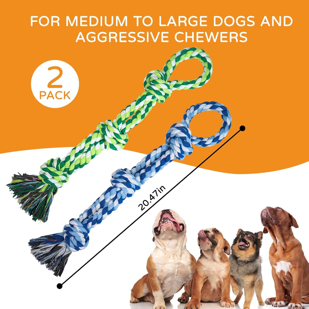 2 Pack Dog Rope Toys for Medium Large Breed, Nearly Indestructible Dog Chew Toys for Aggressive Chewers, Teeth
