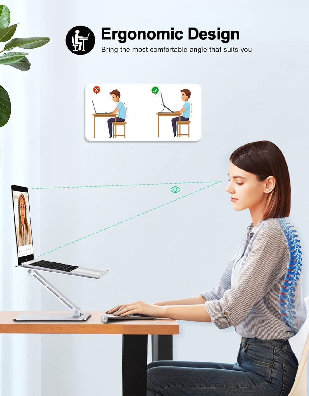 Foldable Aluminum Alloy Laptop Stand for Desk, Height Adjustable Ergonomic Computer Stand for Laptop, Portable Laptop