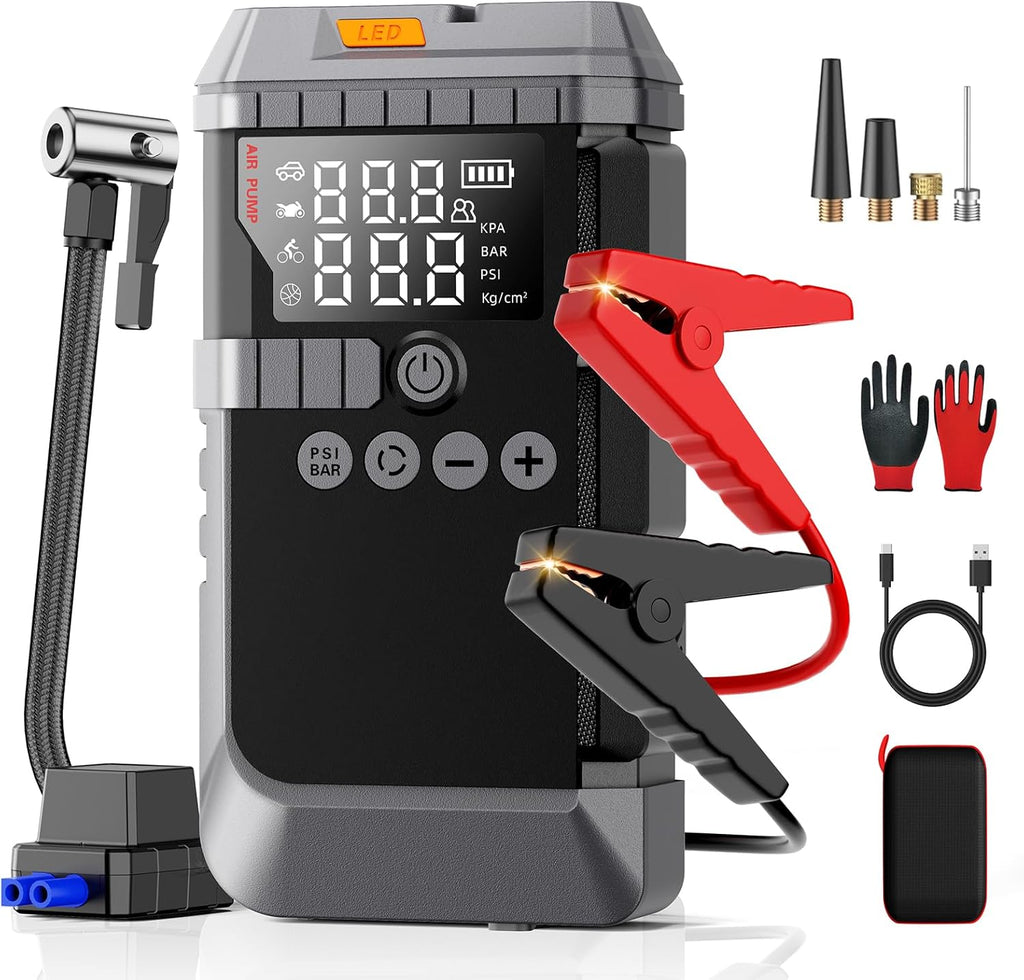 Jump Starter with Air Compressor, Battery Jumper Starter Portable,12V Jump Box with 160PSI Tire Inflator for Car