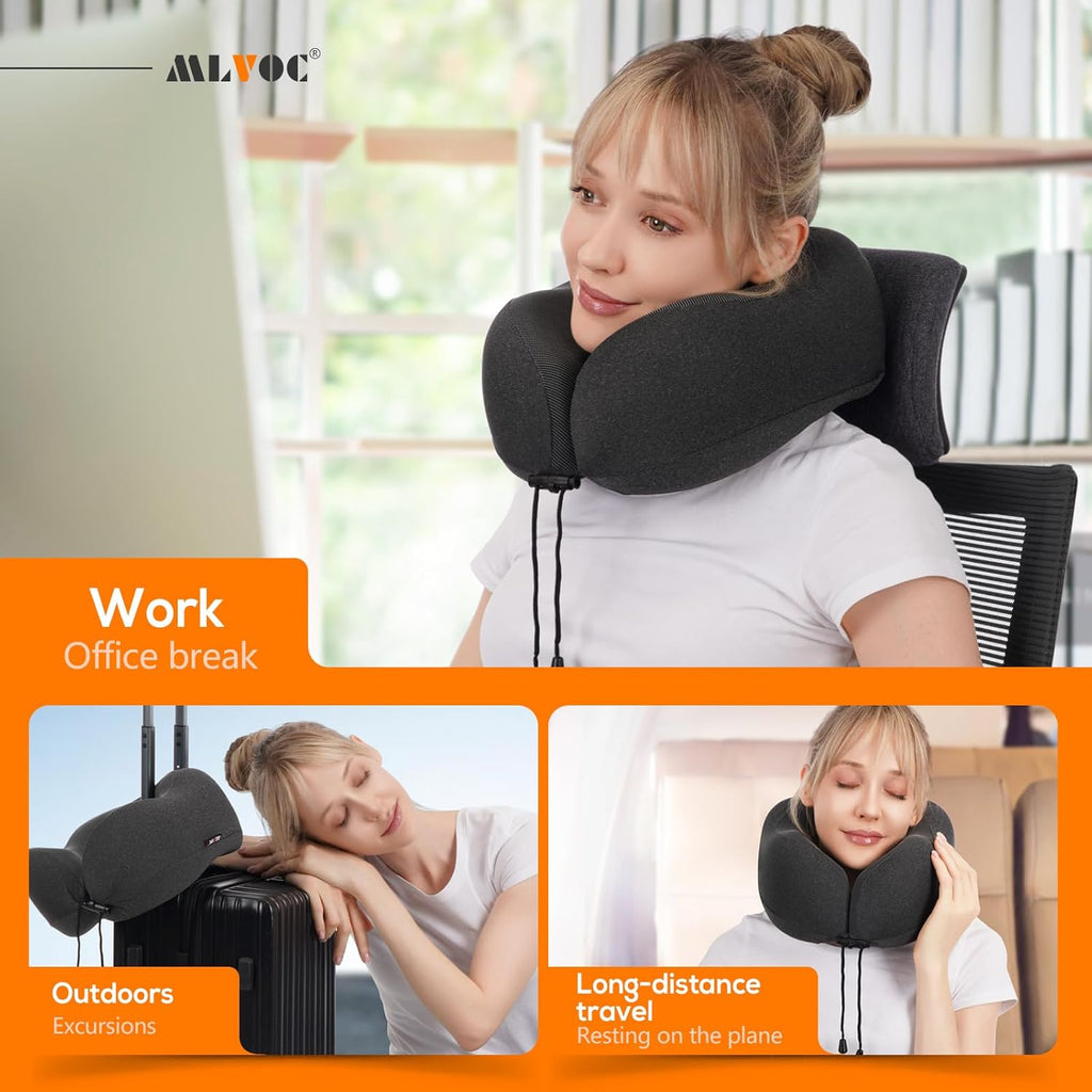 Neck Pillow for Traveling, Upgraded 100% Pure Memory Foam Travel Neck Pillow for Airplane Flight Sleep, Breathable &