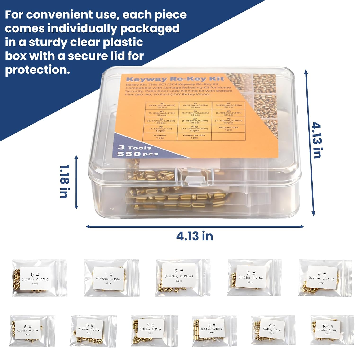 SC1 SC4 Rekey Kit for Schlage Locks, 500 Pcs | Bottom Pins 0-9, 50 Each, Professional DIY Tool