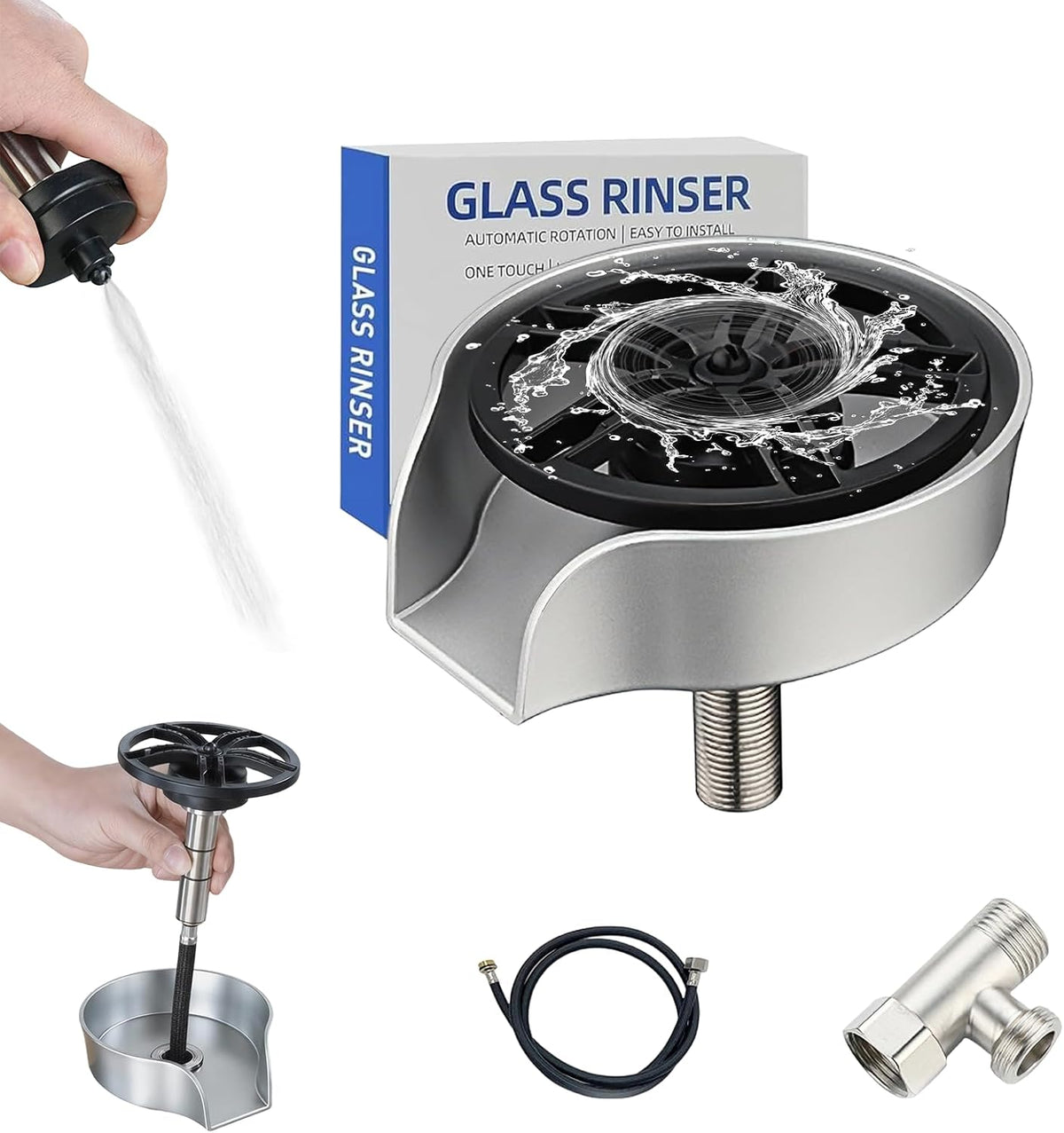 Glass Rinser for Kitchen Sink, 360 Degree Rotating Cup Rinser