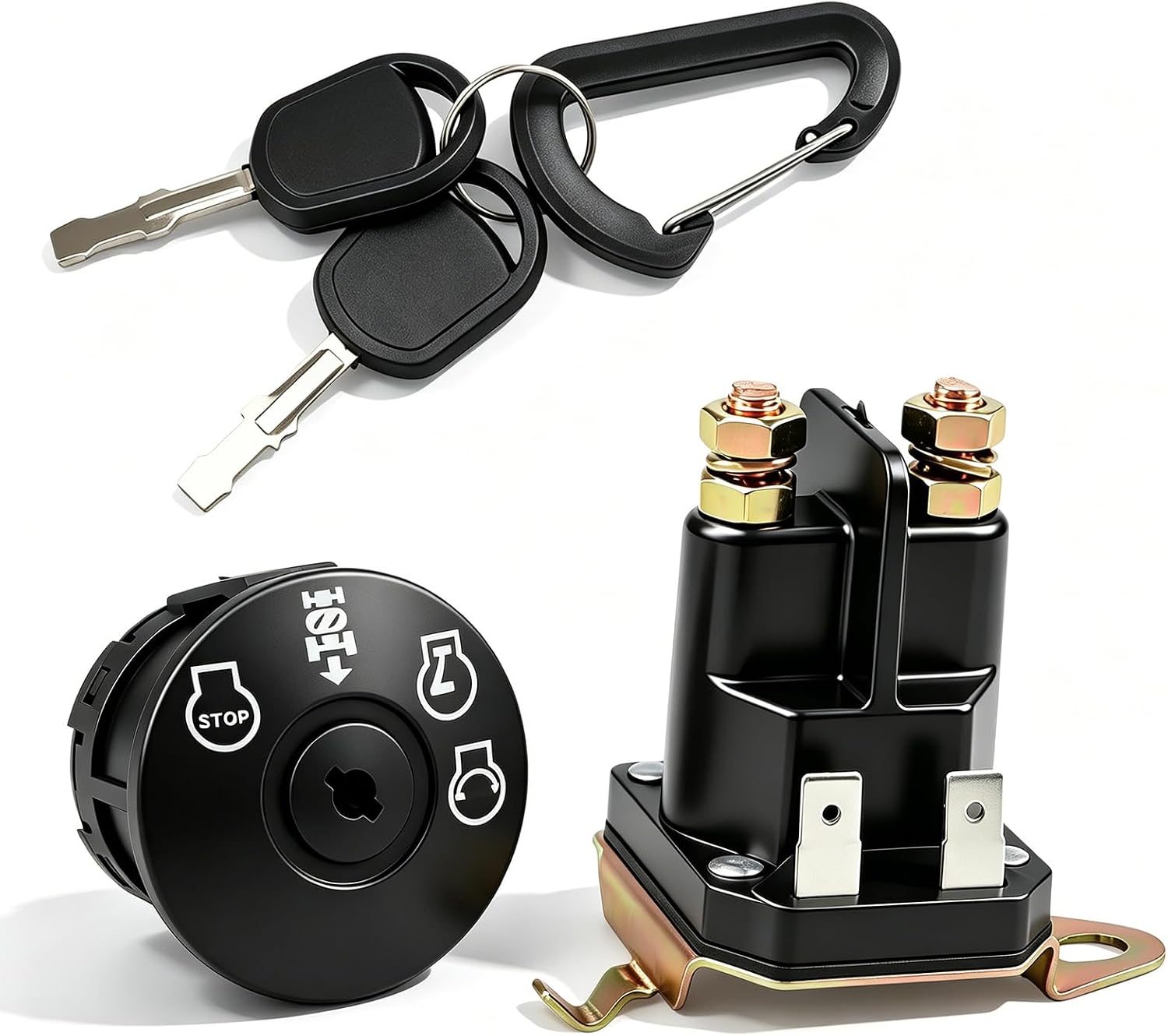 Ignition Switch 4 Position 7 Terminals & Starter Solenoid Compatible with Husqvarna，Craftsman，Poulan，AYP，Ariens