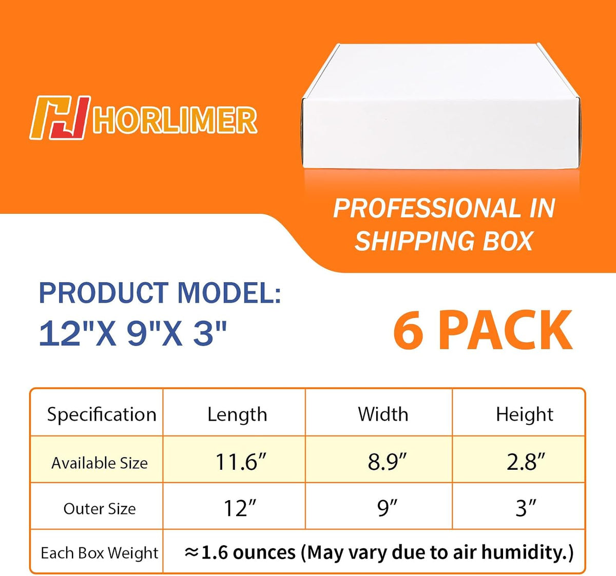 12x9x3 inches Shipping Boxes Set of 6, White Corrugated Cardboard Mailer Box for Packing, Mailing, Small Business