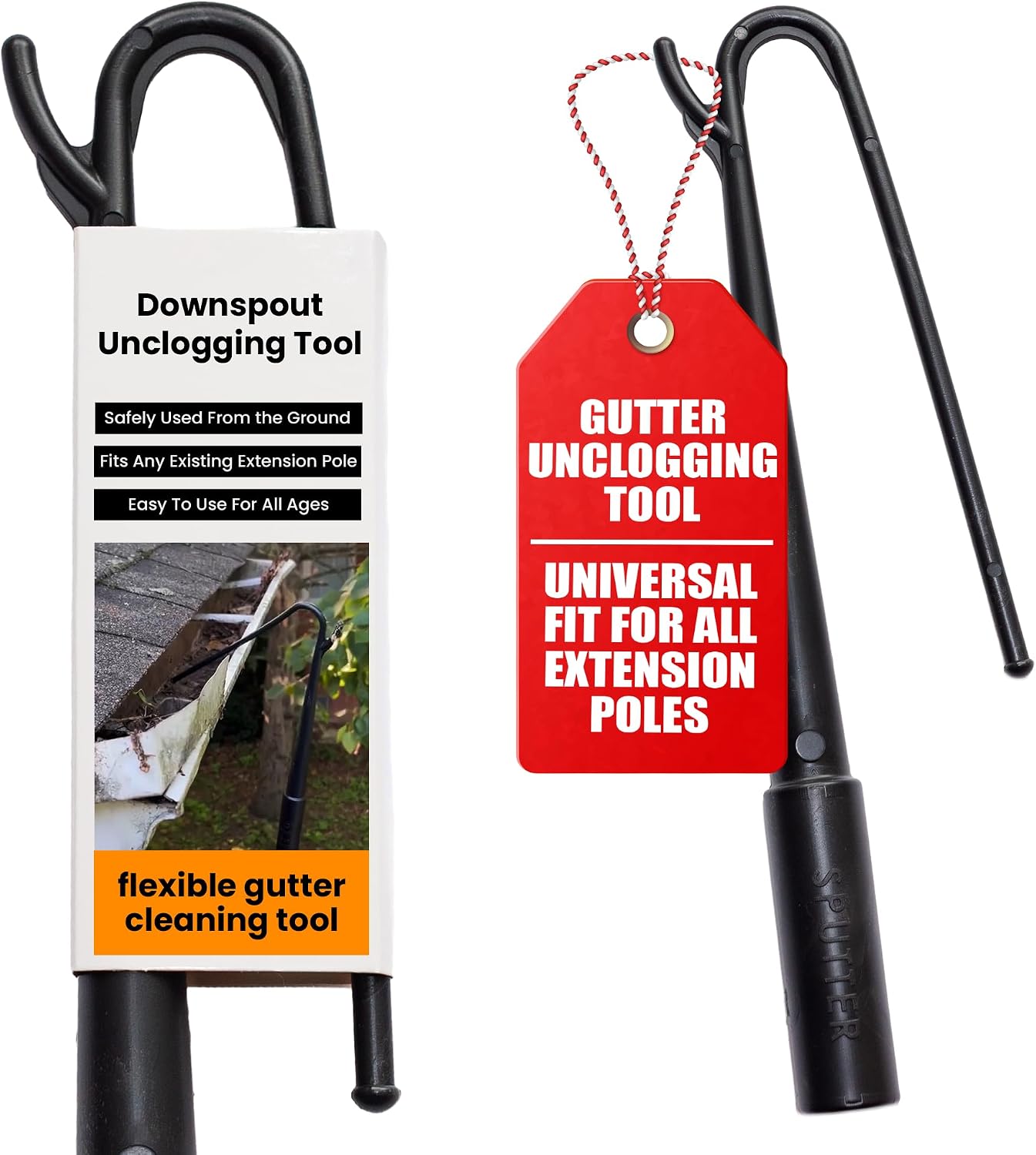 The Gutter Cleaning Tool Attachment – Cleans, Unclogs Gutters and Downspouts from Ground – Ladder Free Roof Leaf