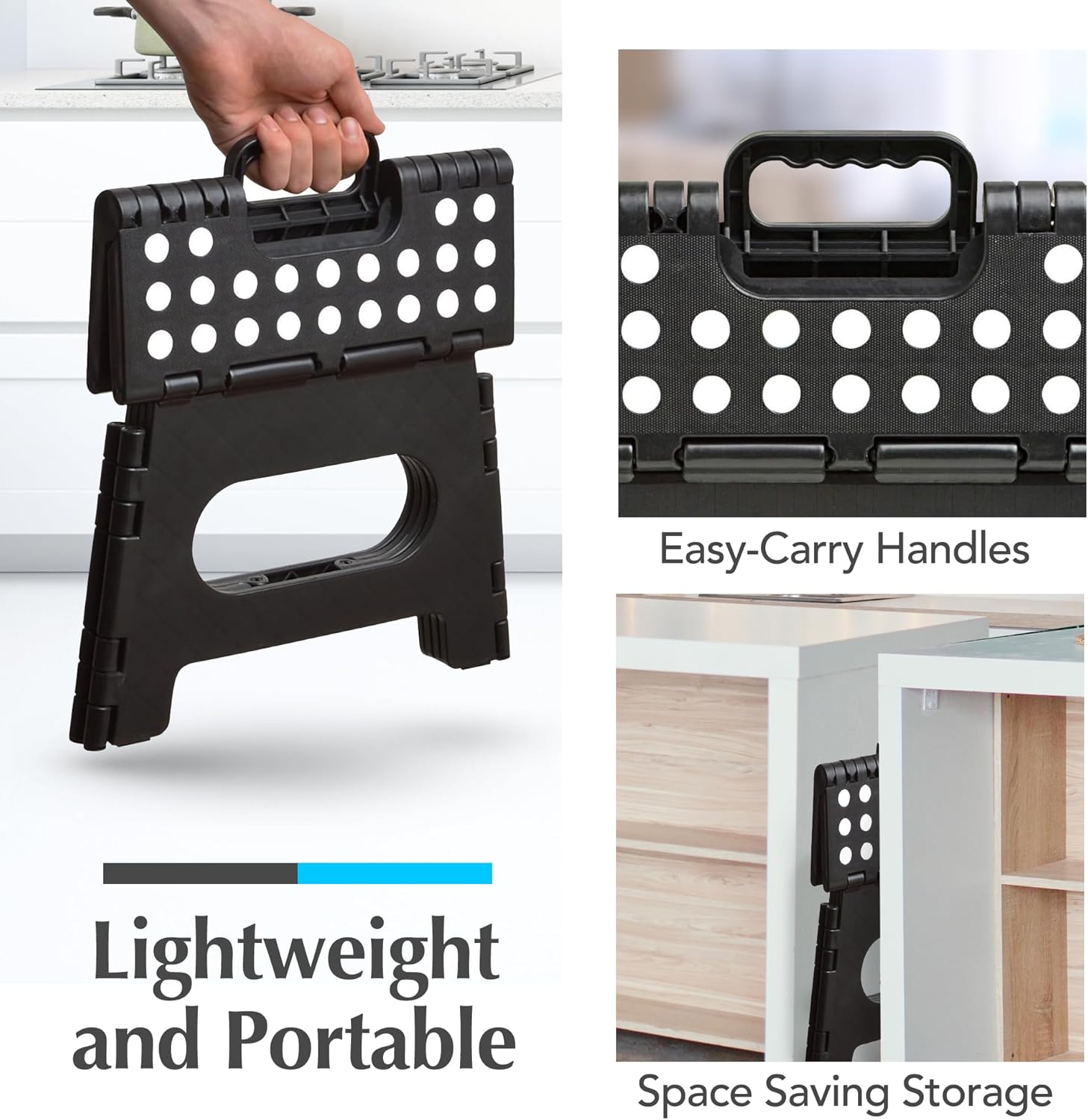 Folding Step Stool - Sturdy Enough Collapsible Stool to Support Adults - Opens Easy with One Flip - Great for