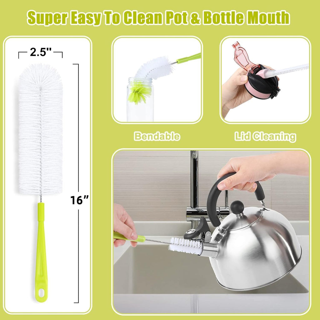 Bottle Cleaning Brush Set - Long Handle Bottle Cleaner for Washing Narrow Neck Beer Bottles, Sports Water Bottles