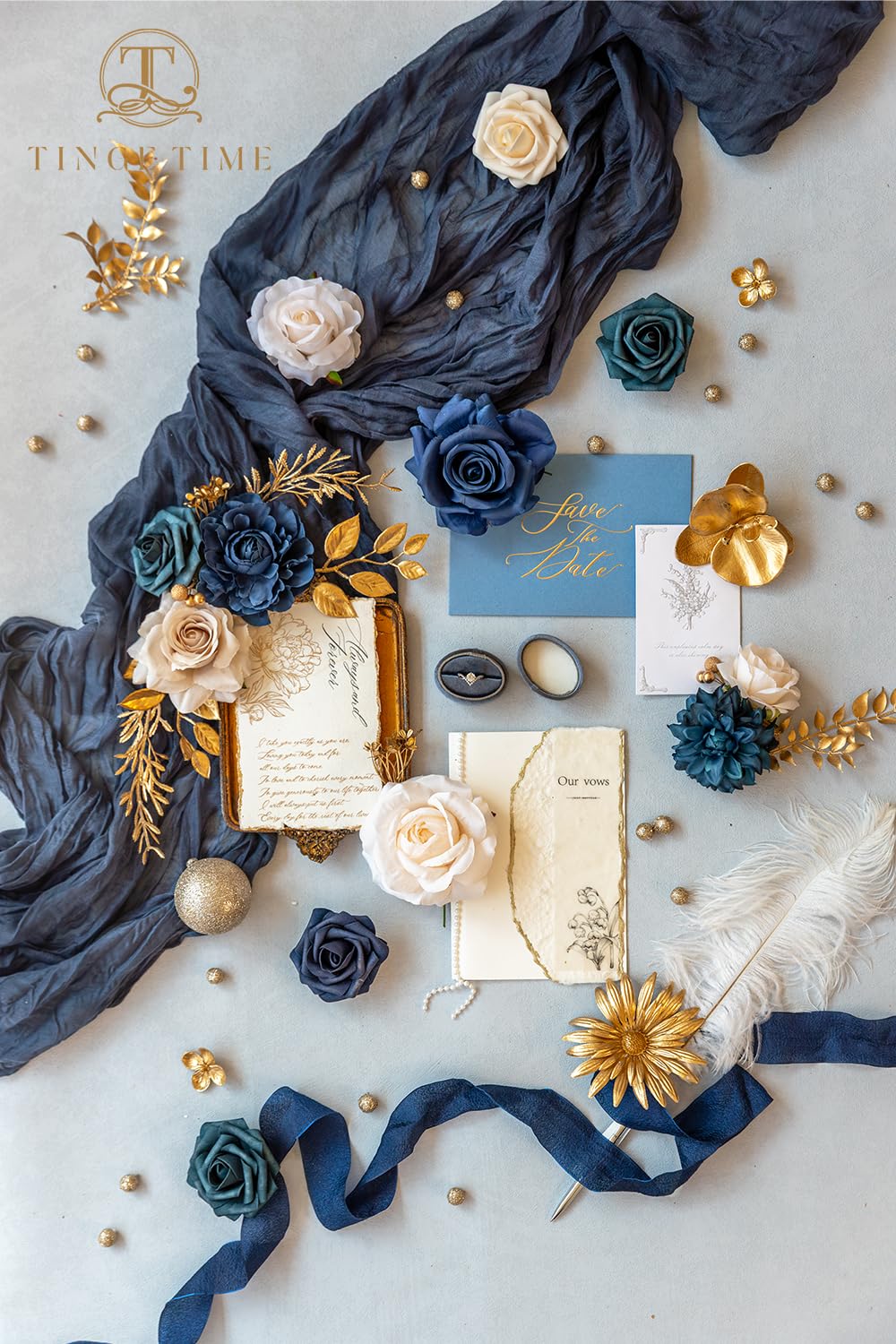 Navy Blue Artificial Flowers Combo, Rose Dahlia Wedding Decor