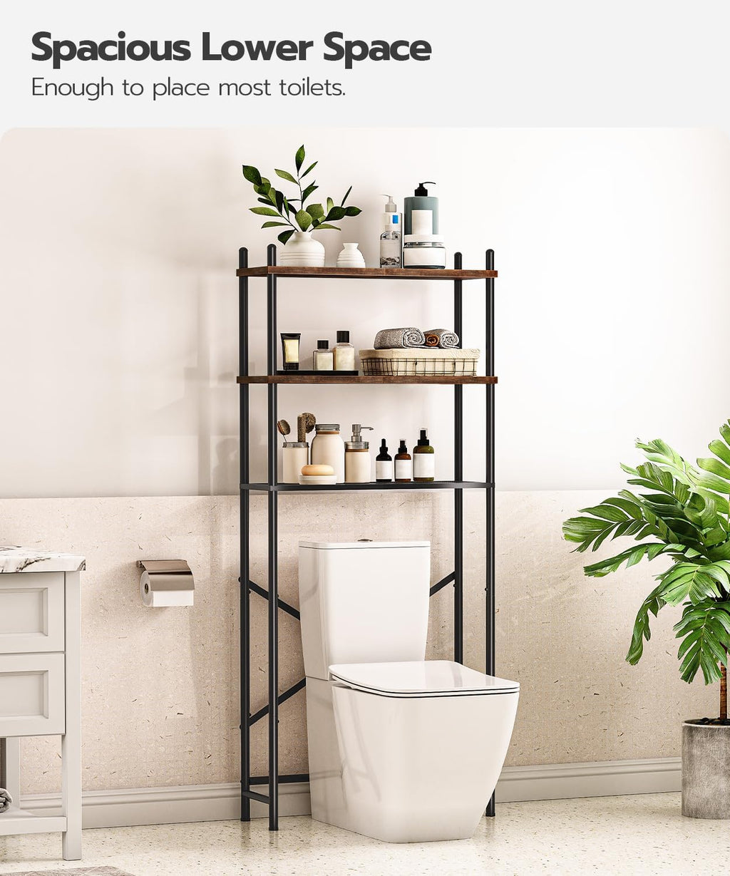 Over the Toilet Storage, 3-Tier Over Toilet Bathroom Organizer, Freestanding Above Toilet Shelf with Adjustable Feet