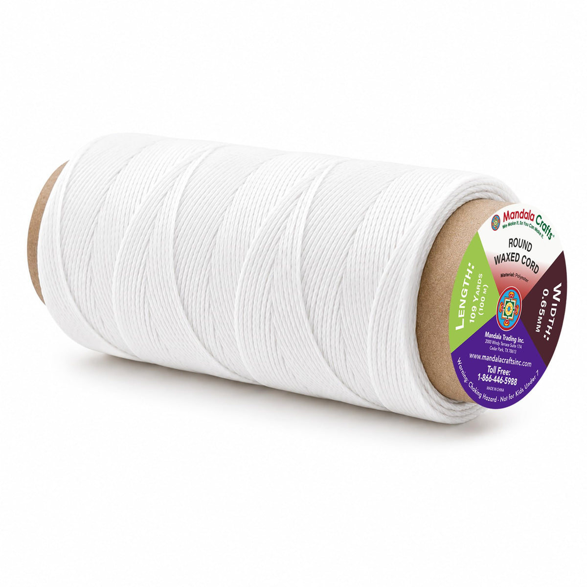 100M 0.65mm White Round Waxed Thread for Leather Sewing