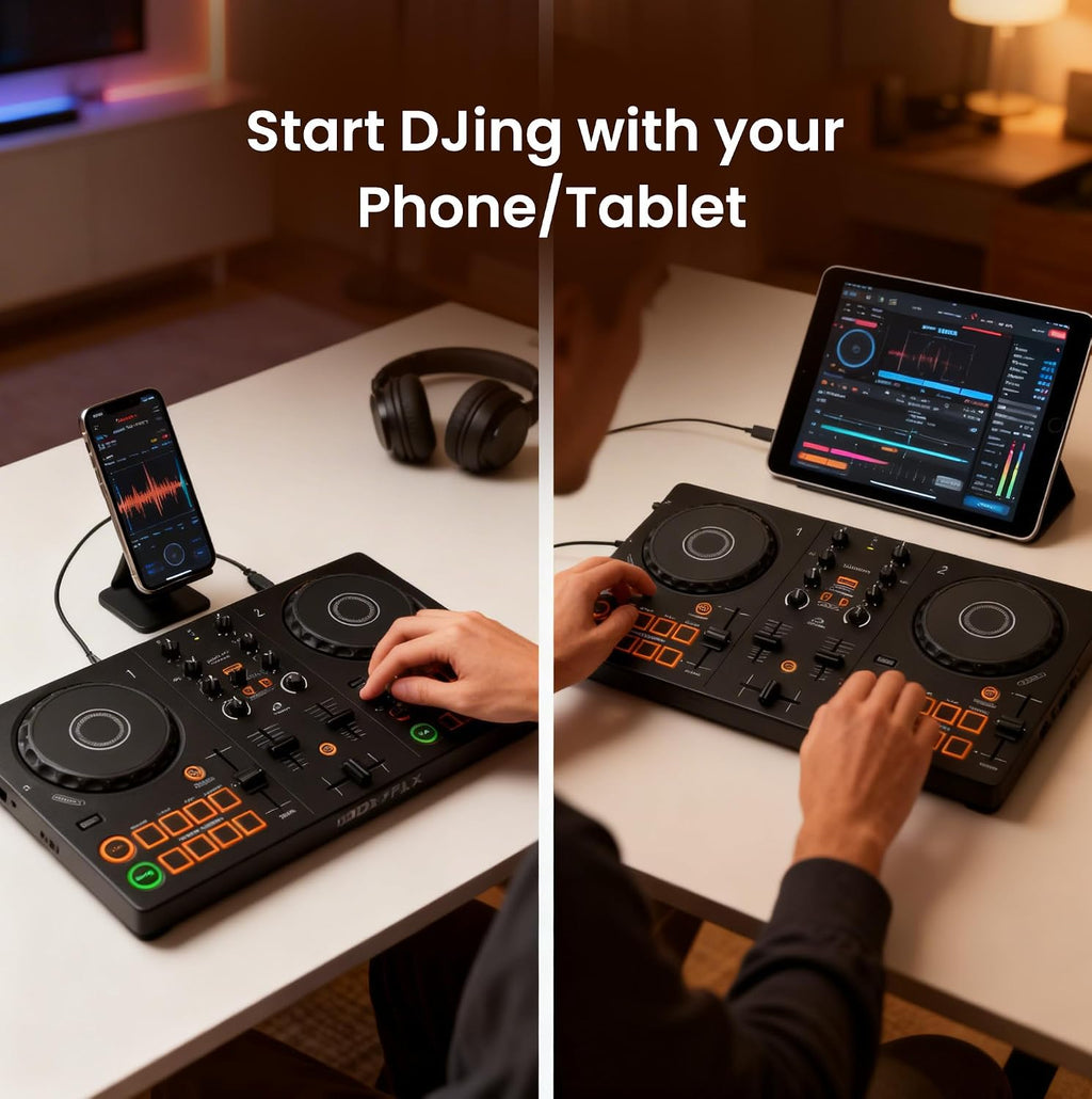 Pioneer DJ AlphaTheta DDJ-FLX2 Compact 2-Channel DJ Controller Bundle with Carrying Case, TRS Cable, and Austin