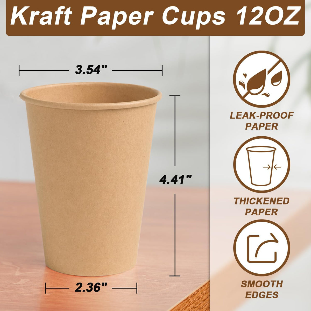 300 Pack 12 oz Kraft Paper Cups, Disposable Coffee Hot Water Cups