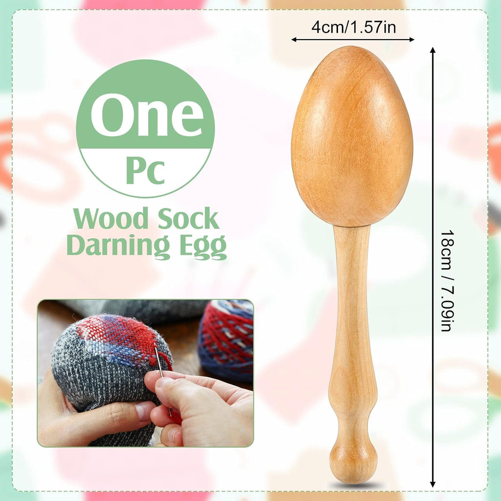 Darning Egg for Socks Wooden Darning Supplies Knit Patch Kit with 9 Large Eye Needles 16 Colors Sewing Threads for