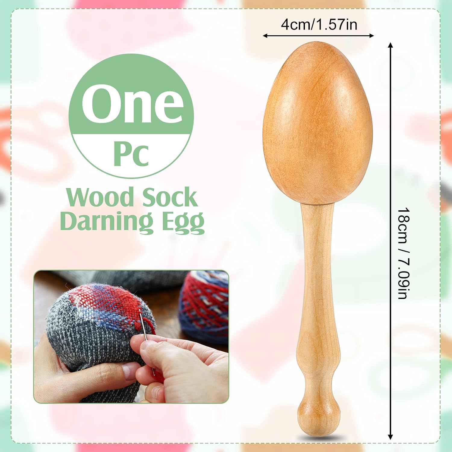 Darning Egg for Socks Wooden Darning Supplies Knit Patch Kit with 9 Large Eye Needles 16 Colors Sewing Threads for