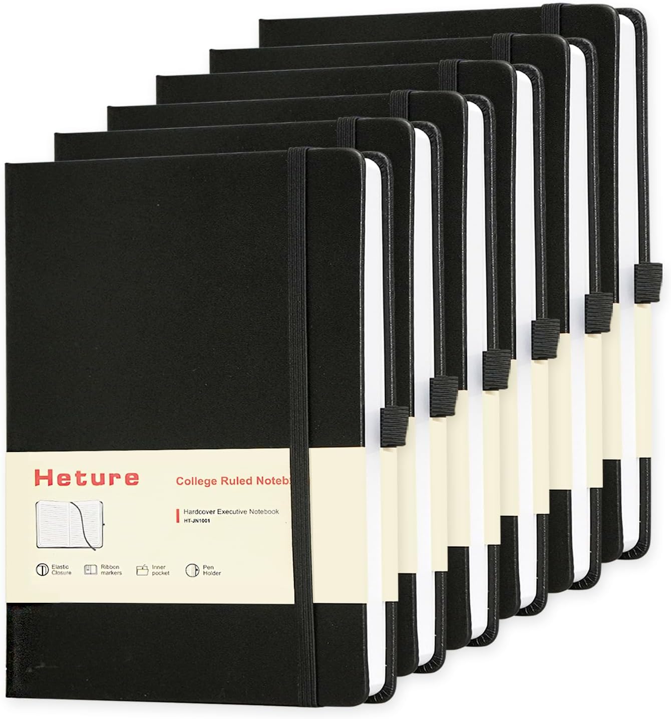 Hardcover Notebooks, 6 Packs A5 Lined Journals Notebook for Writing 160 Pages, 8.2 x 5.5 inch, Black Classic Ruled