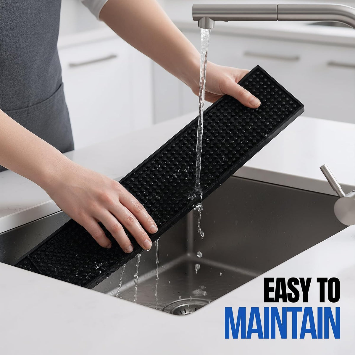 Non-Slip Rubber Bar Mats 24"x3" - Spill Mat for Bartending, Pack of 2