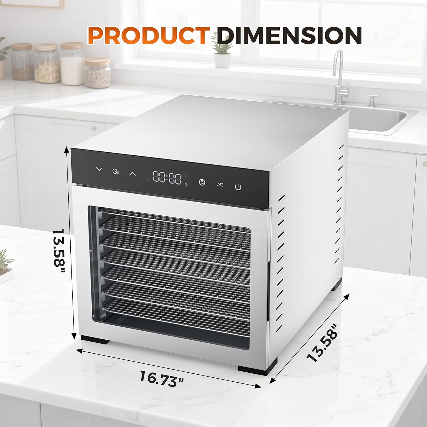 Food Dehydrator Machine, 500W Jerky Dehydrators with 8 Stainless Steel Large Trays, 185°F Temperature Control & 24H