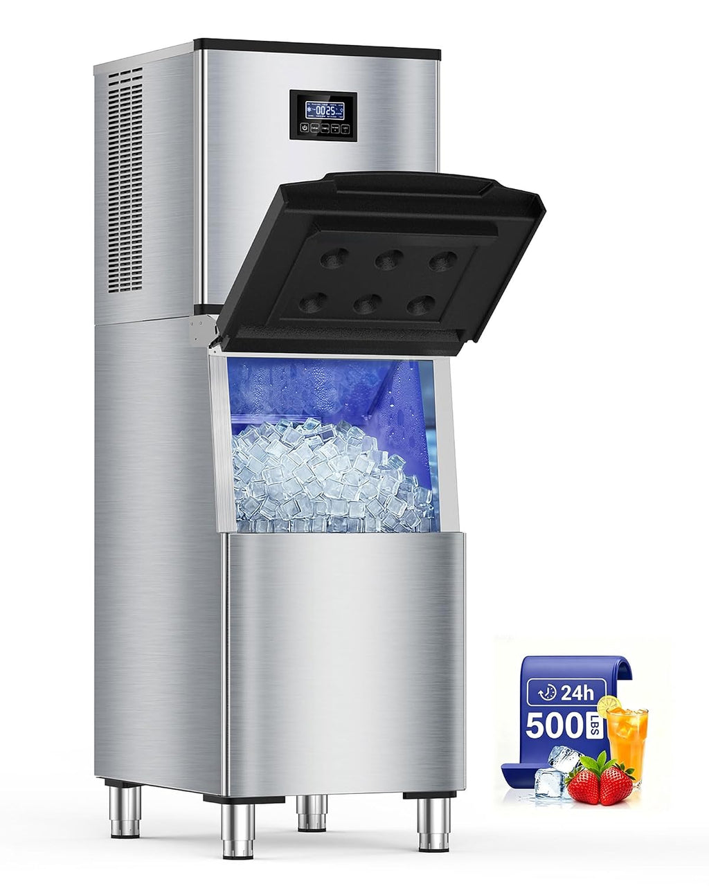 Commercial Ice Maker Machine, 500LBS/24H, 350LBS Storage