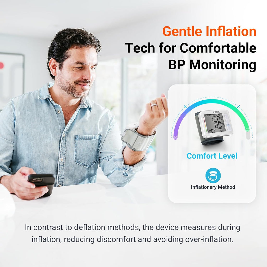 Push Wrist Blood Pressure Monitor, Portable BP Machine with App | Gentle Inflation, Effortless Data Syncing, Enhanced
